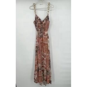VTG Studio F Patchwork Maxi Dress Sz 6 Boho Mermaid Summer Tortoise Shell Straps
